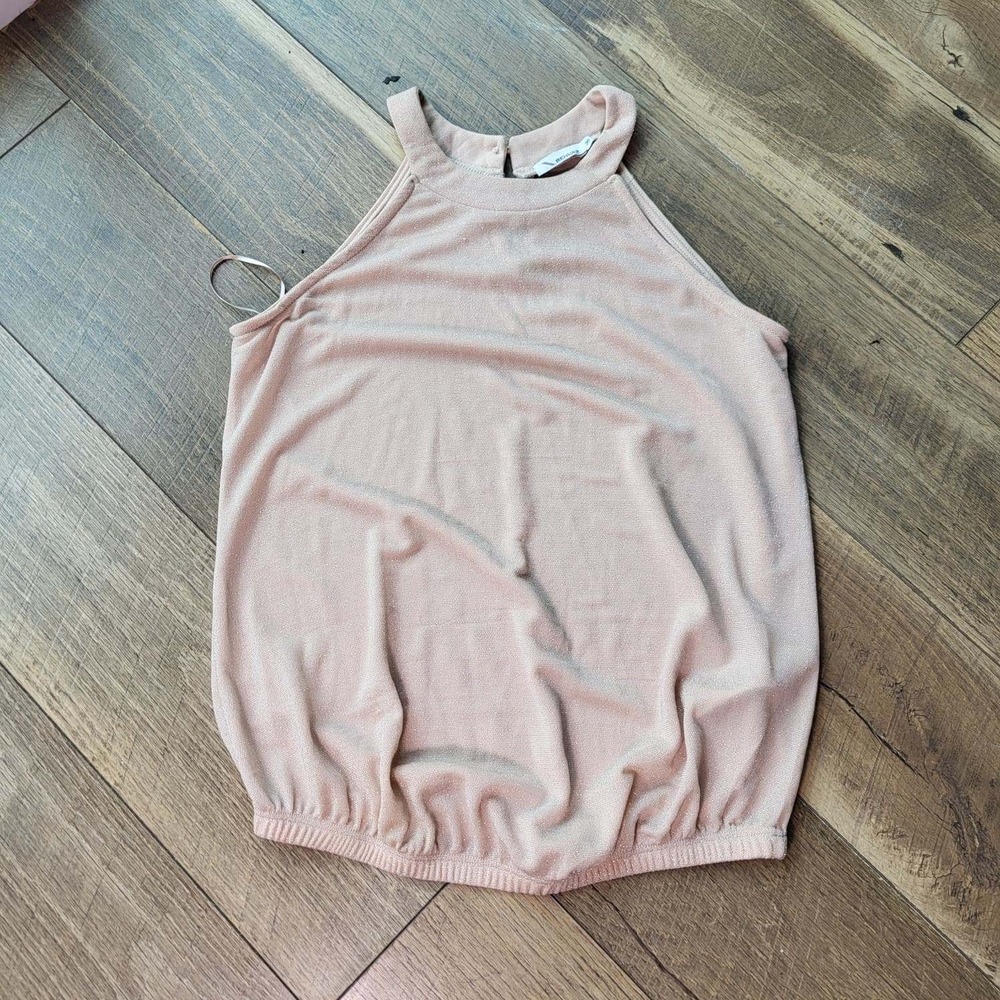 Renuar Pink Metallic Shimmer Halter Top Bubble Hem High Neck Sleeveless Size 36